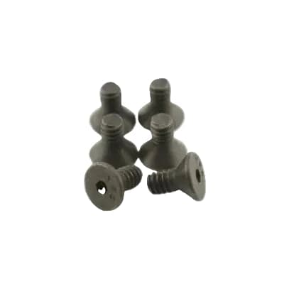 Set of six black screws on a white background