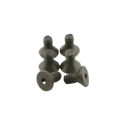 Set of six black screws on a white background